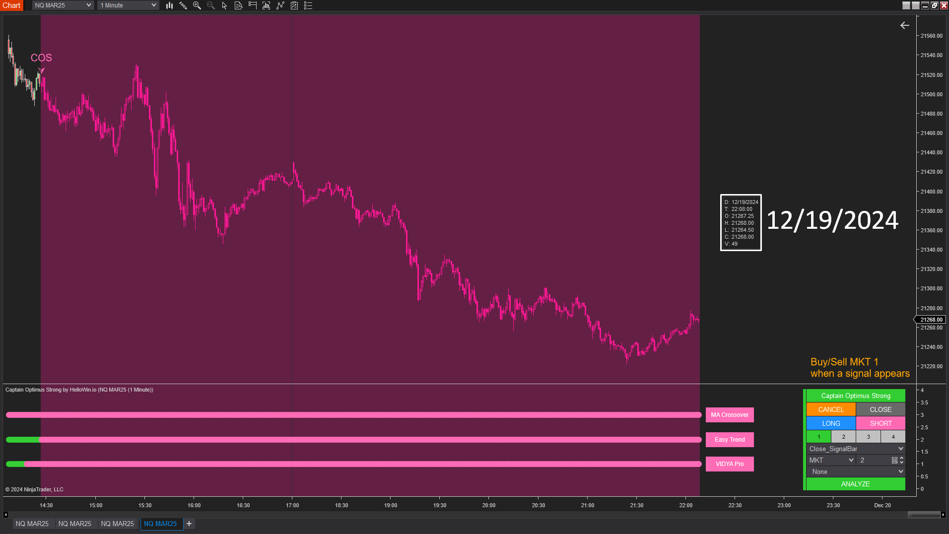 Captain Optimus Strong - Build your trading strategy with auto-execution for NinjaTrader 8